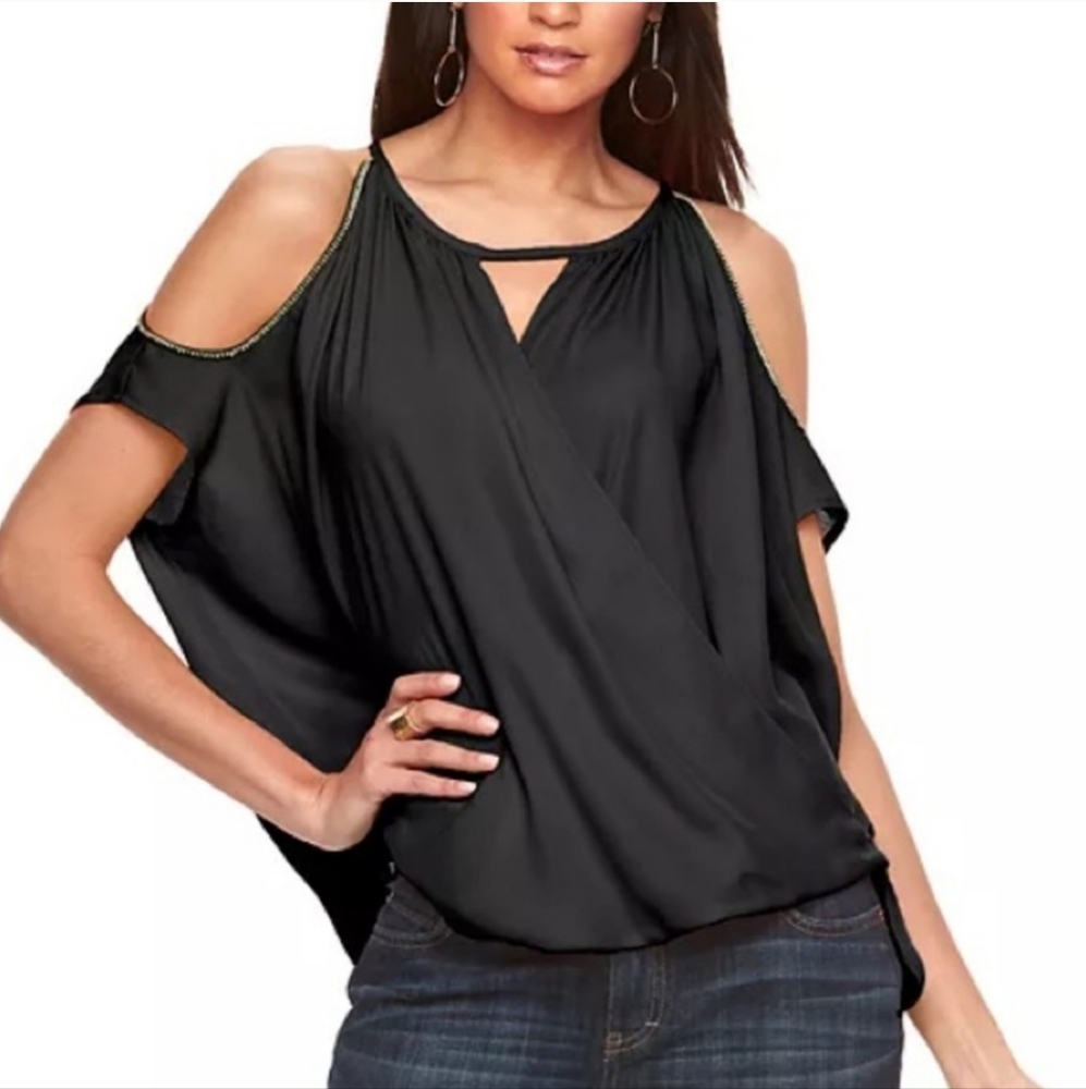 Jennifer Lopez Embellished  Cold-Shoulder Top